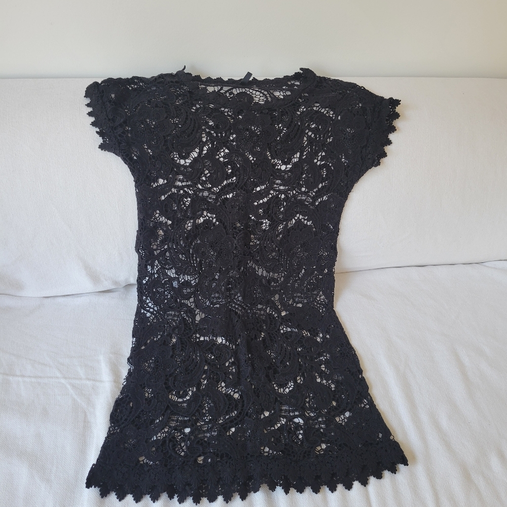 Guess Black Cotton Lace Detail Mini Dress Size 4